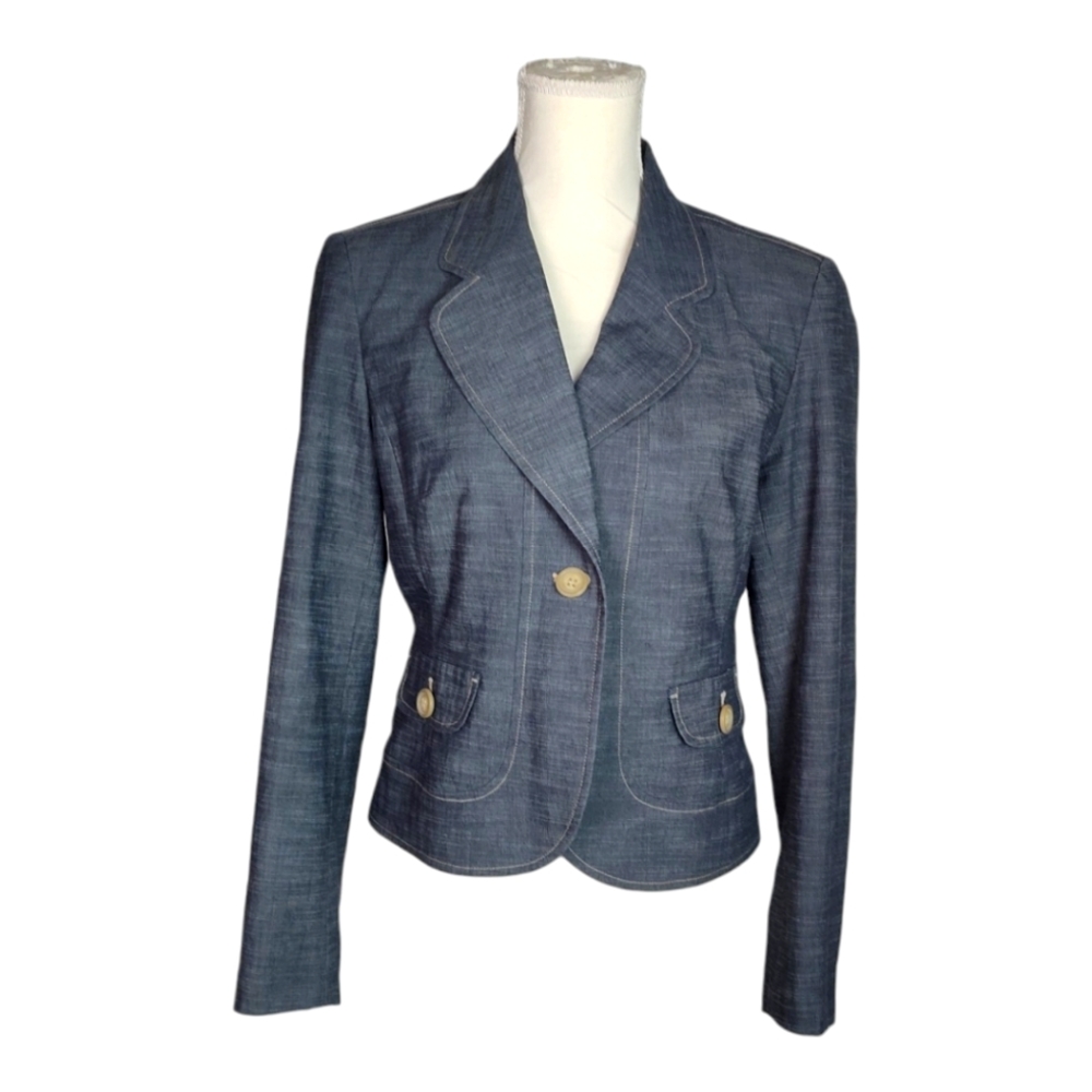 Rafaella Women's Chambray One Button Fitted  Blazer Size 10